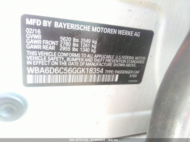 2016 BMW 6 Series, VIN: WBA6D6C56GGK18354