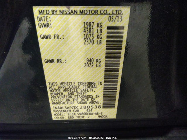 2013 NISSAN ALTIMA 3.5 SL VIN: 1N4BL3AP7DC280538