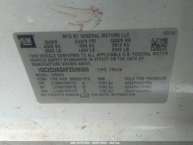 2015 CHEVROLET SILVERADO 2500HD WORK TRUCK VIN: 1GC2CUEG6FZ508068