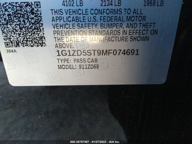 Aukcja sprzedaży 2021 Chevrolet Malibu Lt, vin: 1G1ZD5ST9MF074691, numer aukcji: 35757457