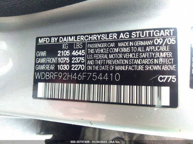2006 MERCEDES-BENZ C-CLASS LUXURY VIN: WDBRF92H46F754410