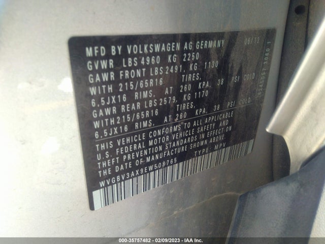 WVGBV3AX9EW508765 Volkswagen TIGUAN S