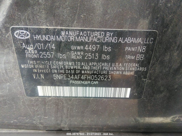 2015 HYUNDAI SONATA 2.4L SPORT VIN: 5NPE34AF4FH052623