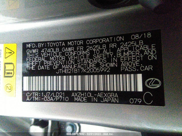 JTHB21B17K2005992 Lexus Es Es 300h