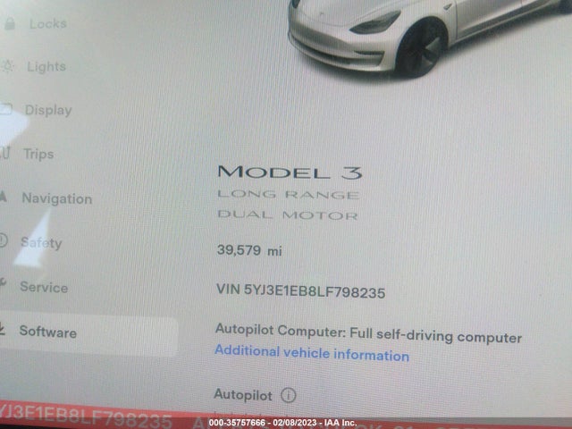 Tesla Model 3 Long Range 2020 5YJ3E1EB8LF798235 Image 8