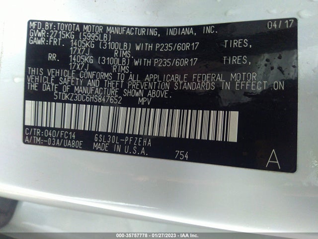 Toyota SIENNA LE 2017 5TDKZ3DC6HS847652 Image 9