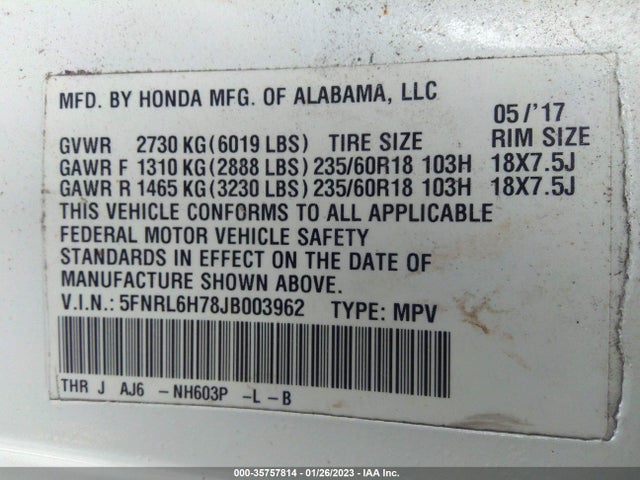 Honda Odyssey Ex-l 2018 5FNRL6H78JB003962 Image 10