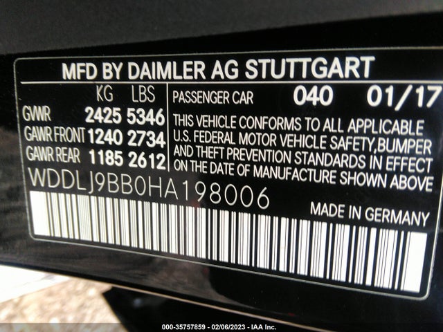 2017 Mercedes-Benz CLS-Class, VIN: WDDLJ9BB0HA198006