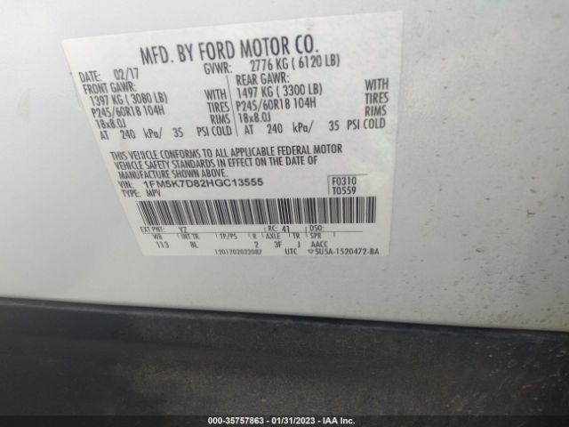 1FM5K7D82HGC13555 Ford EXPLORER XLT
