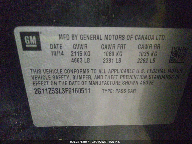 2015 CHEVROLET IMPALA LS VIN: 2G11Z5SL3F9160511