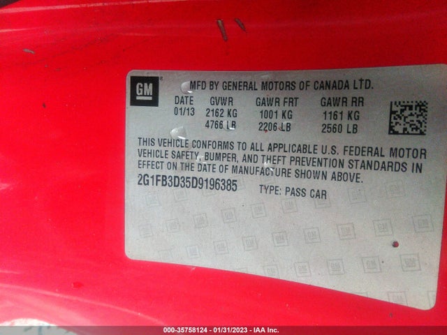 Aukcja sprzedaży 2013 Chevrolet Camaro Lt, vin: 2G1FB3D35D9196385, numer aukcji: 35758124