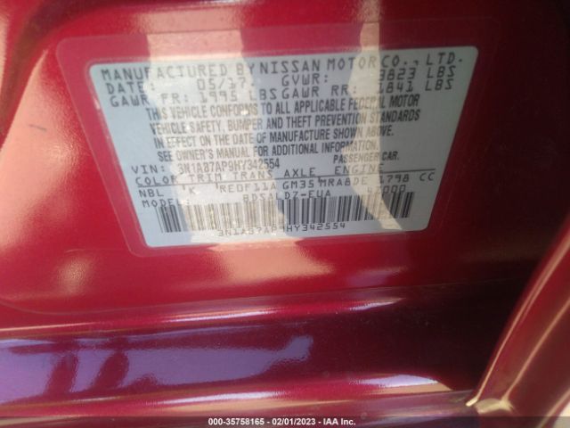3N1AB7AP9HY342554 Nissan SENTRA SV