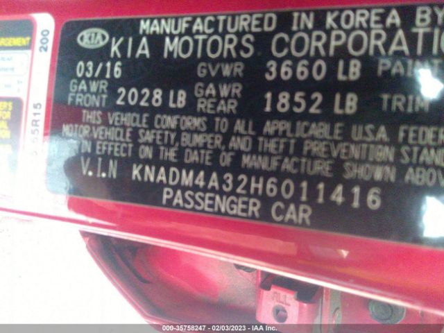 KNADM4A32H6011416 KIA RIO LX