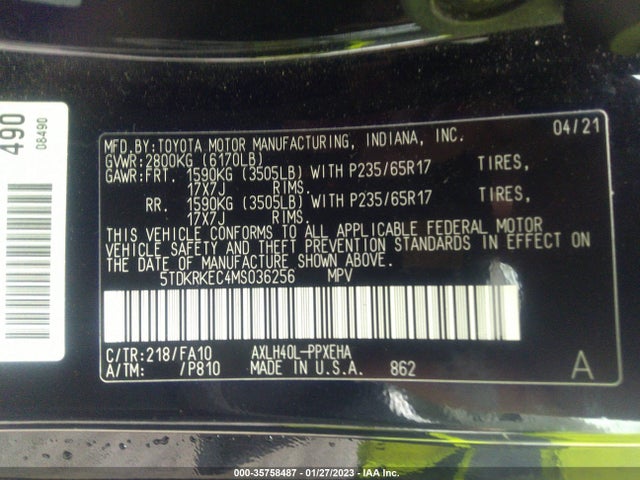 Toyota SIENNA LE 2021 5TDKRKEC4MS036256 Image 11