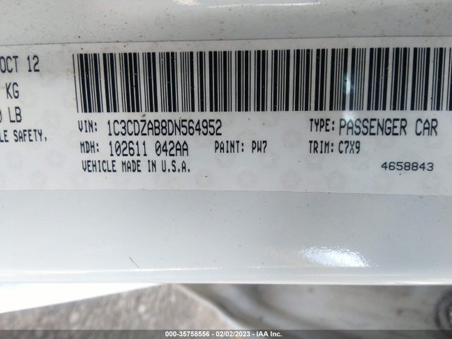 2013 DODGE AVENGER SE VIN: 1C3CDZAB8DN564952