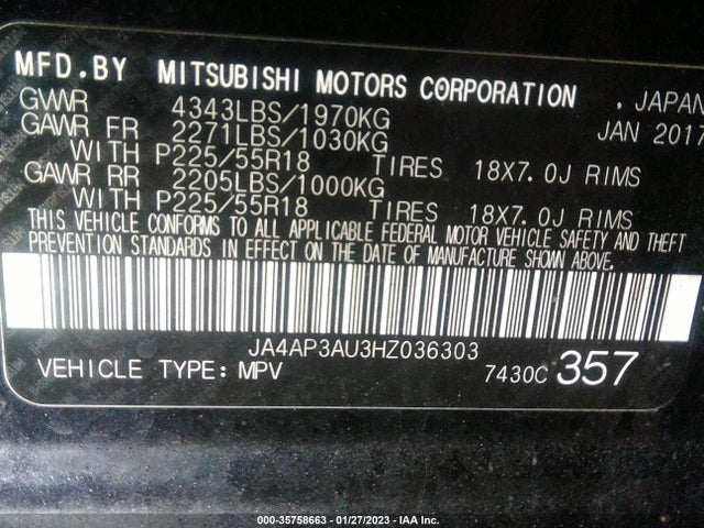 JA4AP3AU3HZ036303 Mitsubishi Outlander Sport 2.0