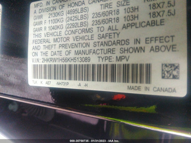 Honda CR-V EX 2019 2HKRW1H56KH513089 Image 9