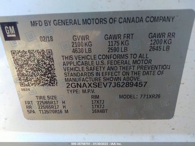 Chevrolet EQUINOX LT 2018 2GNAXSEV7J6289457 Image 10