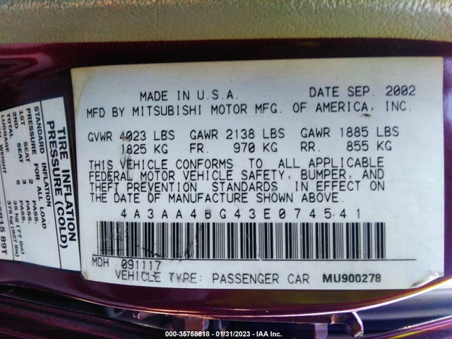 4A3AA46G43E074541 Mitsubishi Galant Es/ls