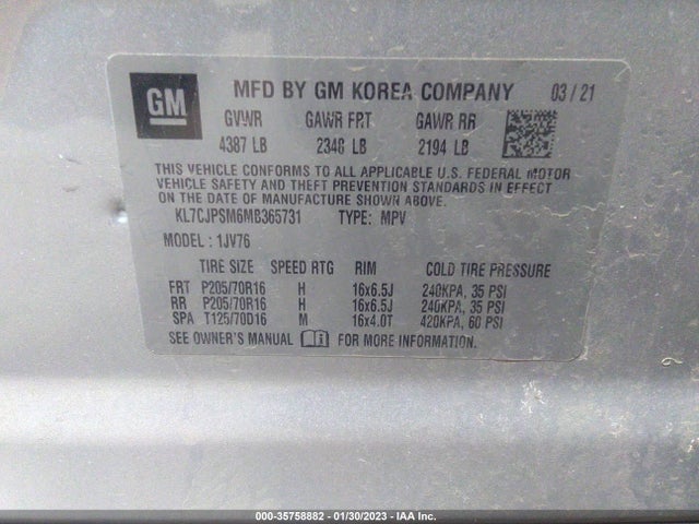 Chevrolet Trax Lt 2021 KL7CJPSM6MB365731 Image 9