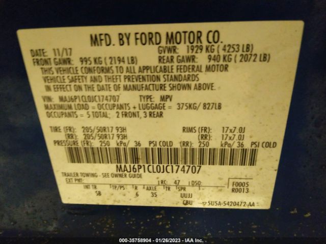 MAJ6P1CL0JC174707 Ford Ecosport Ses