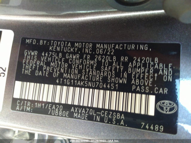 Toyota CAMRY SE 2022 4T1G11AK5NU704451 Image 10