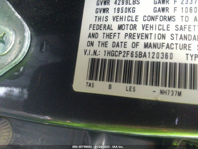 2011 HONDA ACCORD SDN SE VIN: 1HGCP2F65BA120360