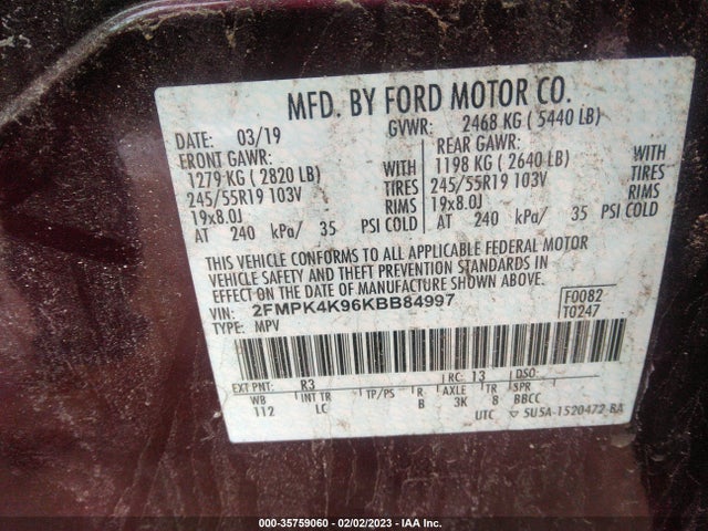 2019 Ford Edge, VIN: 2FMPK4K96KBB84997