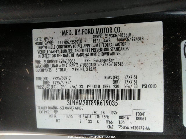 Lincoln MKZ 2009 3LNHM28T89R619035 Image 10