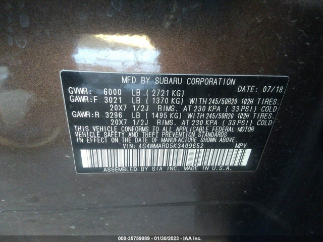 Subaru Ascent Touring 2019 4S4WMARD5K3409652 Image 9