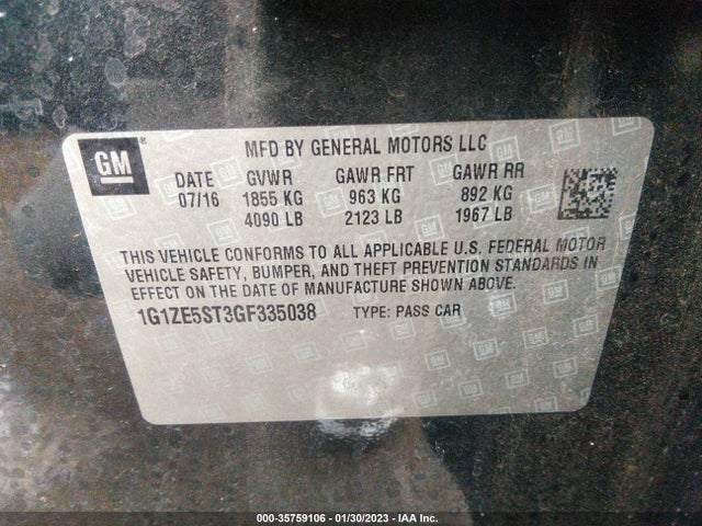 Chevrolet MALIBU LT 2016 1G1ZE5ST3GF335038 Image 9