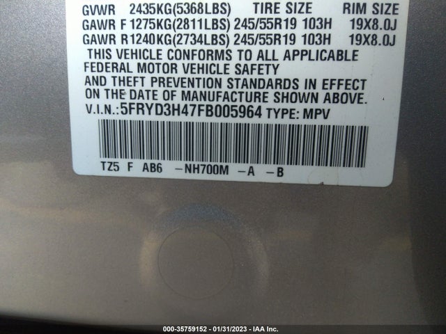 2015 Acura MDX, VIN: 5FRYD3H47FB005964
