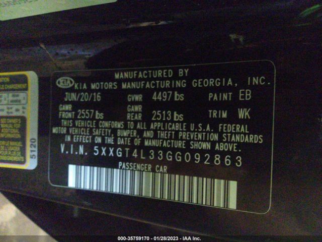 5XXGT4L33GG092863 KIA Optima Lx