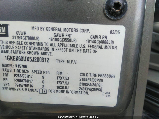 GMC YUKON DENALI 2005 1GKEK63UX5J200312 Image 10