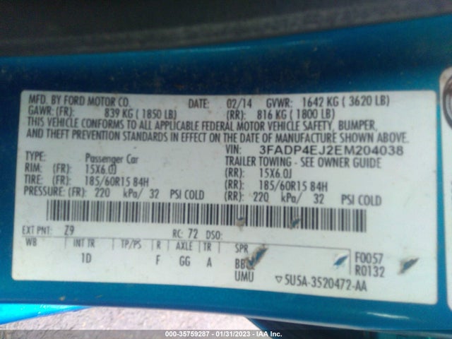 2014 FORD FIESTA SE VIN: 3FADP4EJ2EM204038
