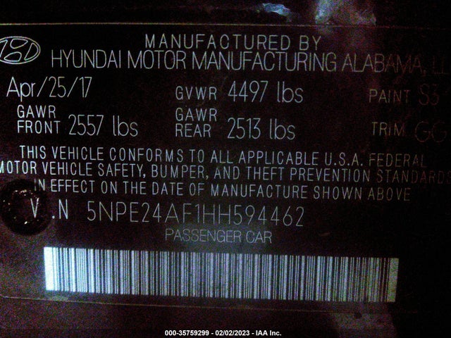 2017 Hyundai Sonata, VIN: 5NPE24AF1HH594462