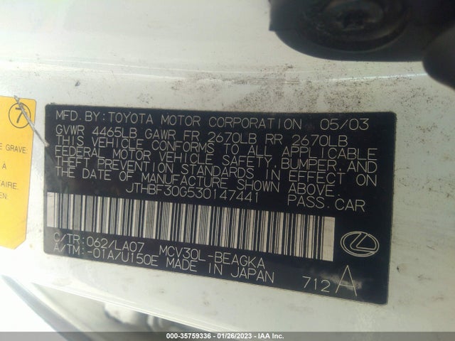 JTHBF30G530147441 Lexus ES 300