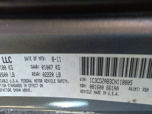 Dodge AVENGER SE 2012 1C3CDZAB3CN118805 Image 9