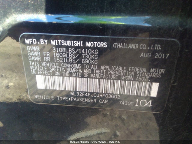 ML32F4FJ0JHF03602 Mitsubishi Mirage G4 Se