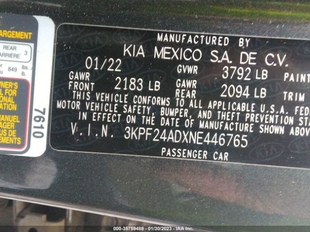 3KPF24ADXNE446765 KIA Forte Lxs