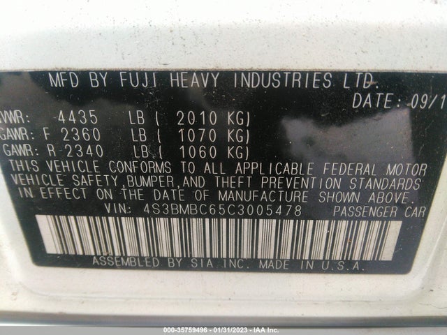 4S3BMBC65C3005478 Subaru Legacy 2.5i Premium