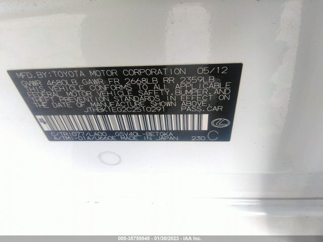 Lexus ES 350 2012 JTHBK1EG2C2510291 Image 10