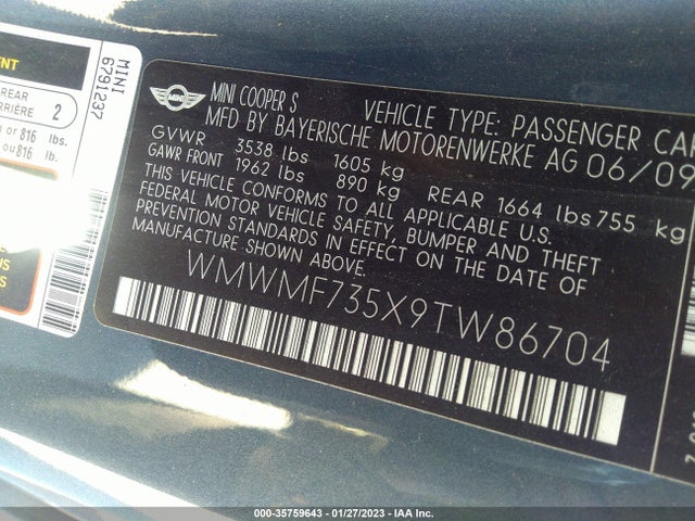 WMWMF735X9TW86704 Mini Cooper Hardtop S