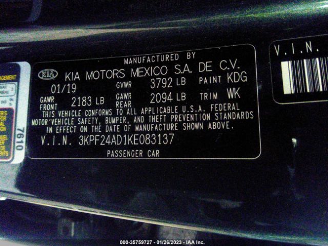 3KPF24AD1KE083137 KIA Forte Lxs