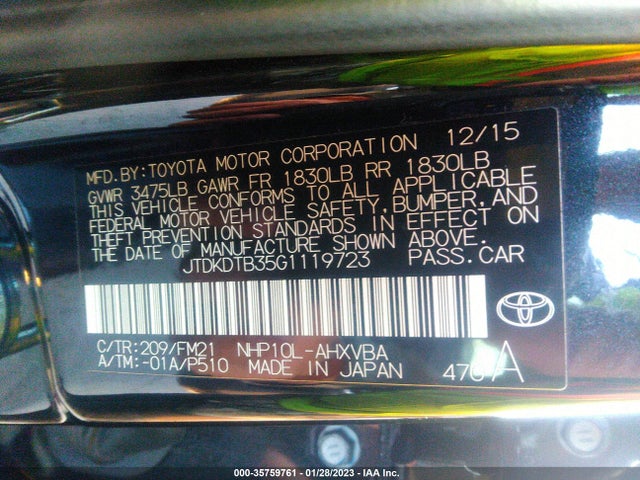 Toyota PRIUS C 2016 JTDKDTB35G1119723 Image 22