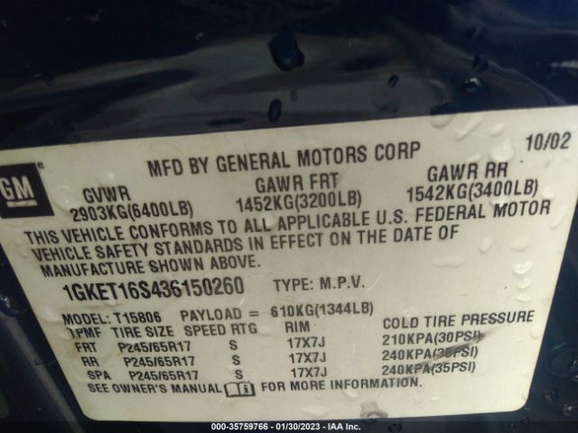 1GKET16S436150260 GMC ENVOY XL