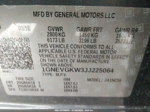 2018 Chevrolet Traverse, VIN: 1GNEVGKW3JJ225064