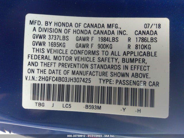 Honda Civic Coupe Lx-p 2018 2HGFC4B03JH307425 Image 9