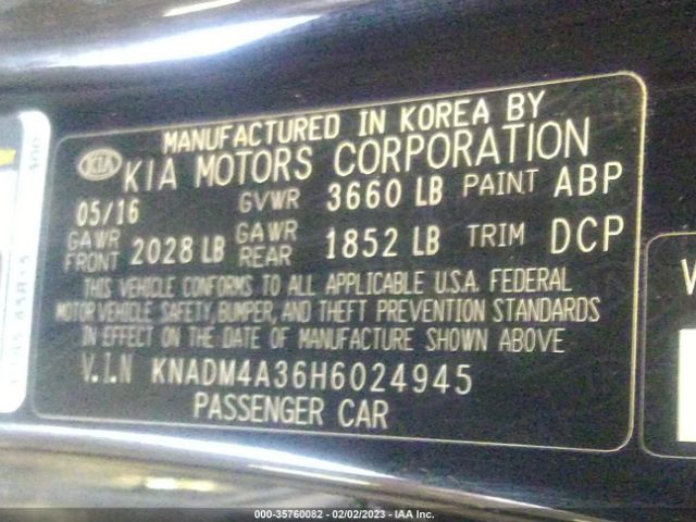 KNADM4A36H6024945 KIA RIO LX