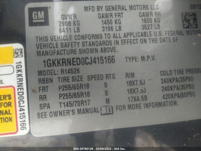 1GKKRNED0CJ415166 GMC ACADIA SL